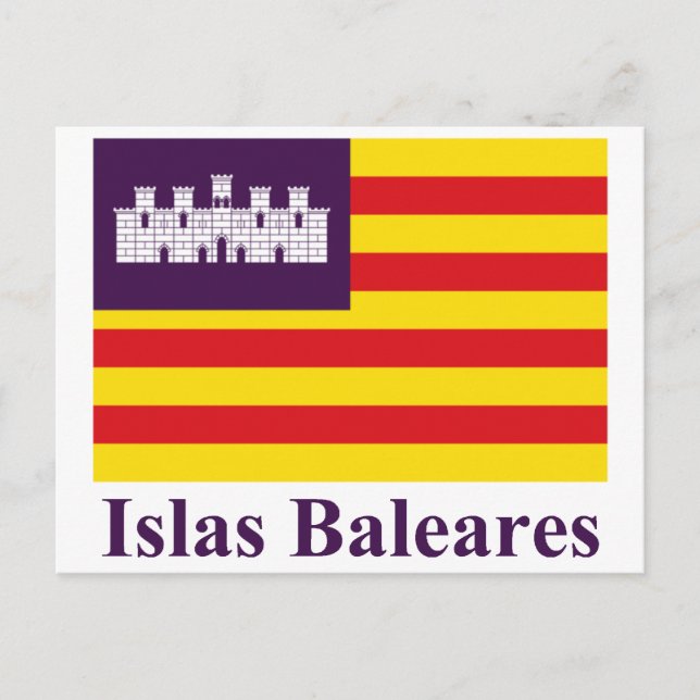 Cartão Postal Bandeira das Ilhas Baleares com nome (Frente)