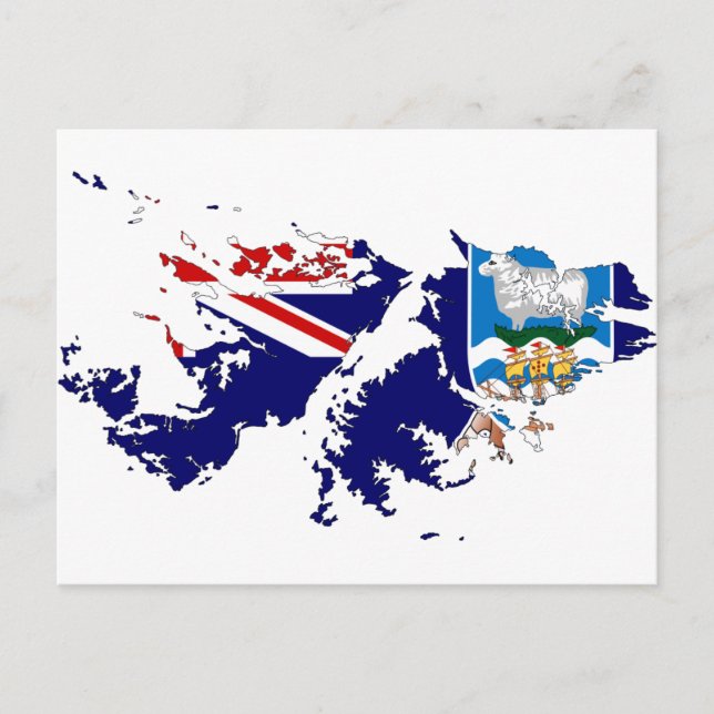 Cartão Postal Bandeira das Ilhas Malvinas (Falkland) Mapa FK (Frente)