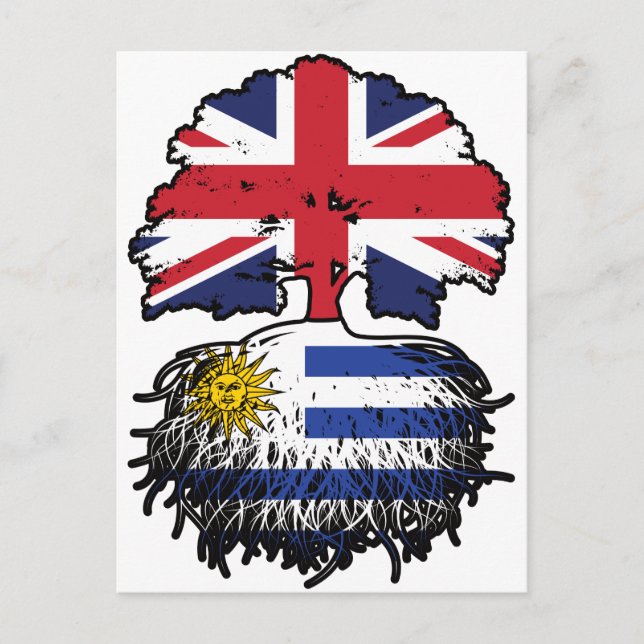 Cartão Postal Bandeira das Raízes da Árvore Britânica do Uruguai (Frente)