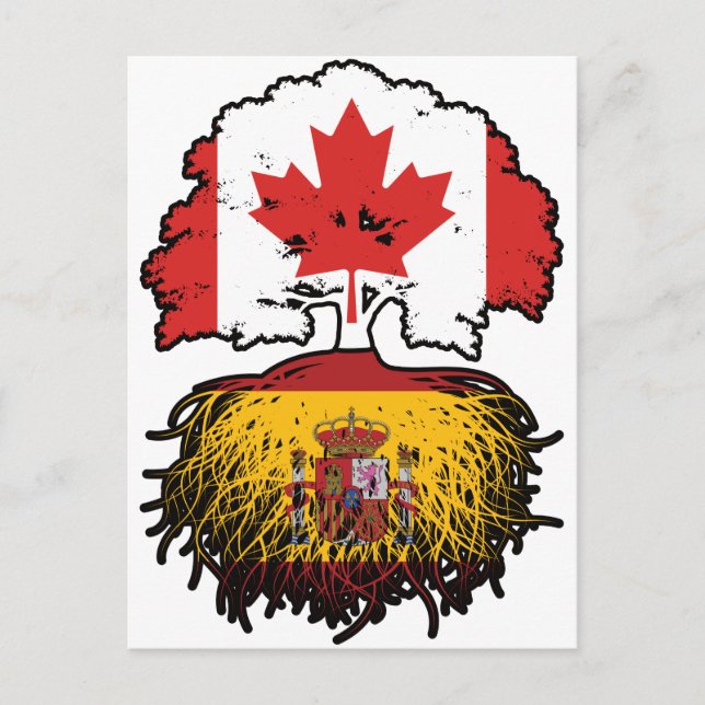 Cartão Postal Bandeira das Raízes da Árvore do Canadá, em espanh (Frente)
