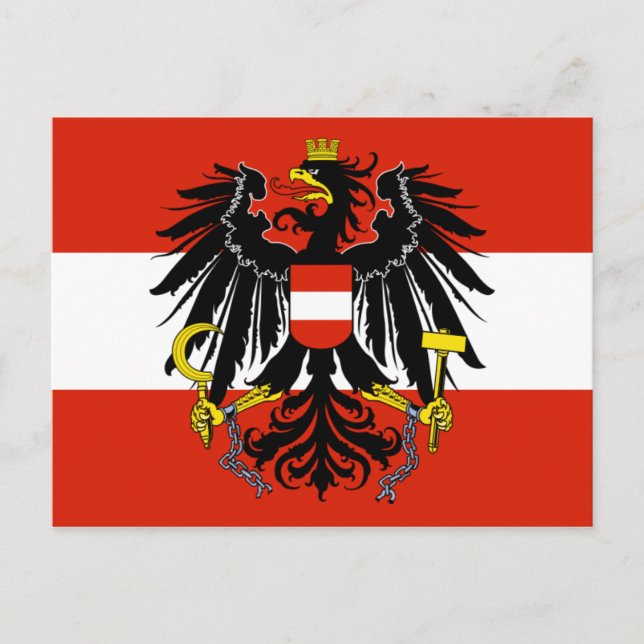 Cartão Postal Bandeira de Áustria com brasão (Frente)