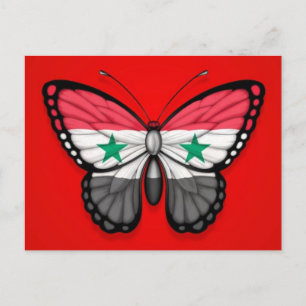 Cartão Postal Bandeira de Borboleta Síria em Vermelho
