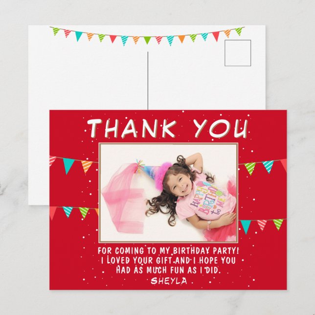 Cartão Postal Bandeira de Bunting Vermelha Aniversário Foto Obri (Frente/Verso)