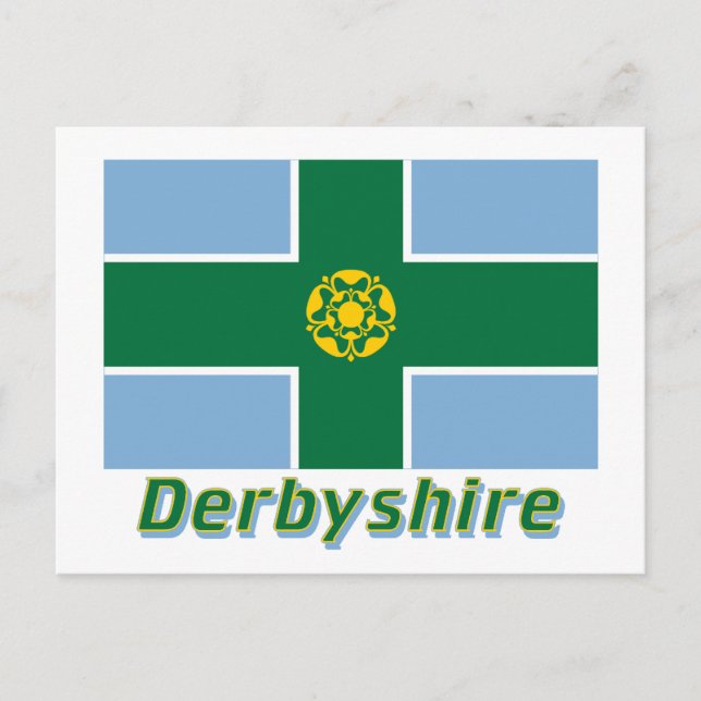 Cartão Postal Bandeira de Derbyshire com Nome (Frente)