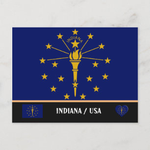 Cartão Postal Bandeira de Indiana & Indiana Estado EUA /América