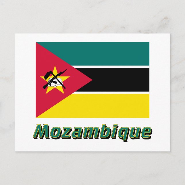 Cartão Postal Bandeira de Moçambique com Nome (Frente)