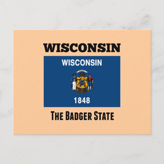 Cartão Postal Bandeira de Wisconsin, O Estado Badger (Frente)