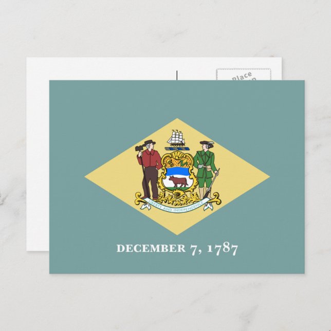 Cartão Postal Bandeira Delawarean, Bandeira de Delaware (Frente/Verso)