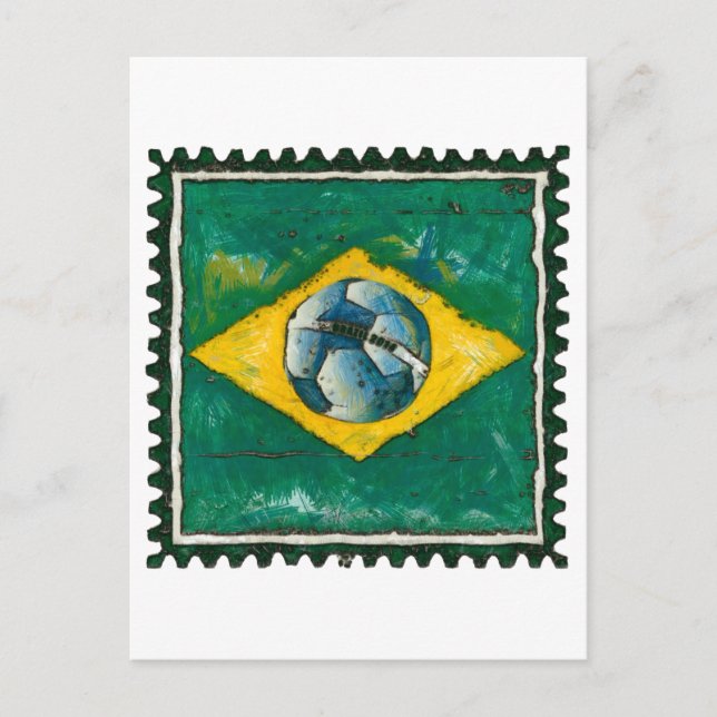 Cartão Postal Bandeira do Brasil com bola como selo (Frente)