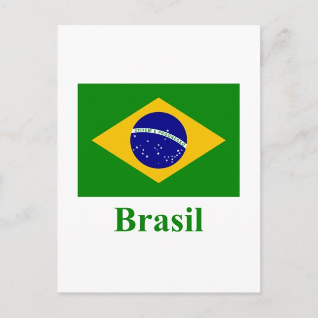 Cartão Postal Bandeira do Brasil com nome em português (Frente)