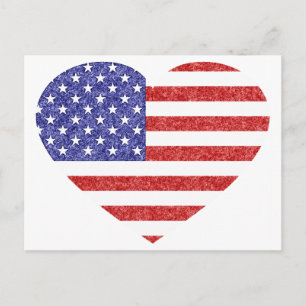 Cartão Postal Bandeira do Coração dos EUA Estrelas e Listras em 