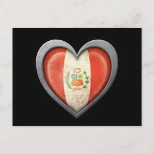Cartão Postal Bandeira do Coração Peruano com Efeito Metálico