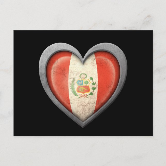 Cartão Postal Bandeira do Coração Peruano com Efeito Metálico (Frente)