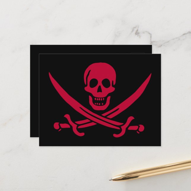 Cartão Postal Bandeira do Crânio e Espadas Pirata do Calico Jack (Frente/Verso In Situ)