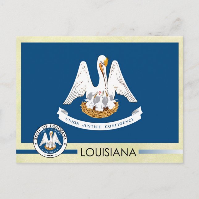 Cartão Postal Bandeira do Estado da Louisiana e Selo (Frente)