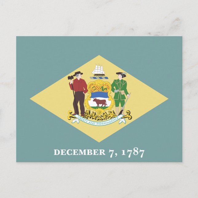 Cartão Postal Bandeira do Estado de Delaware O Primeiro Brasão d (Frente)