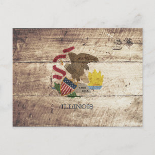 Cartão Postal Bandeira do Estado de Illinois em grão de madeira 