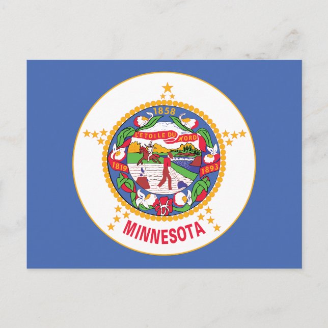 Cartão Postal Bandeira do Estado de Minnesota Terra dos 10000 La (Frente)