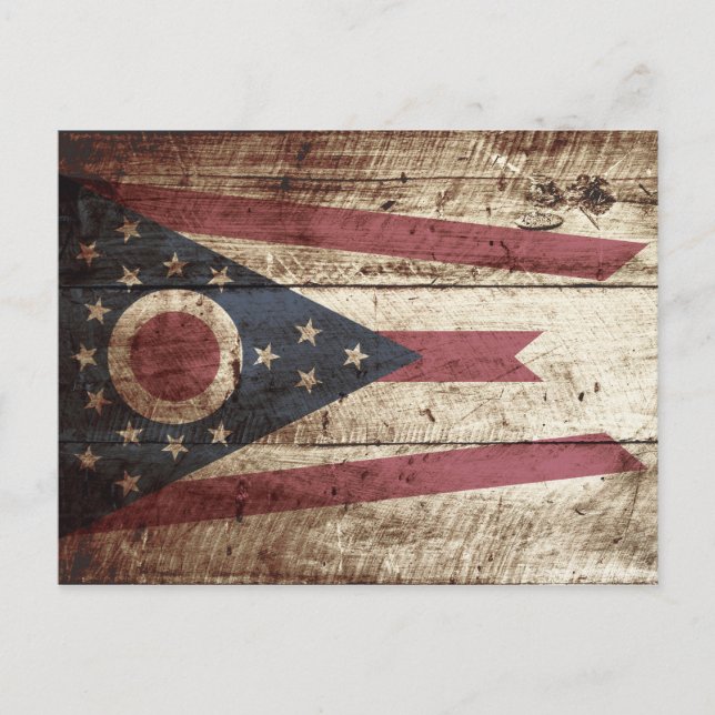 Cartão Postal Bandeira do Estado de Ohio em Velho Grão de Madeir (Frente)