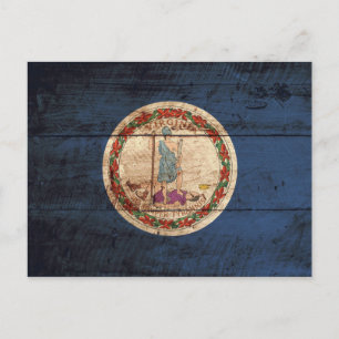 Cartão Postal Bandeira do estado de Virgínia na grão de madeir