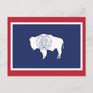 Cartão Postal Bandeira do Estado de Wyoming com Bisonte e Borda