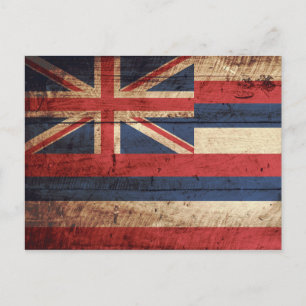 Cartão Postal Bandeira do Estado do Havaí no Velho Grão de Madei