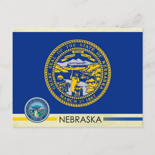Cartão Postal Bandeira do Estado do Nebraska e Seal (Frente)
