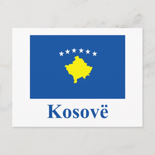 Cartão Postal Bandeira do Kosovo com nome em albanês (Frente)