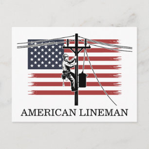 Cartão Postal Bandeira do Lineman Americano – Trabalho de Eletri