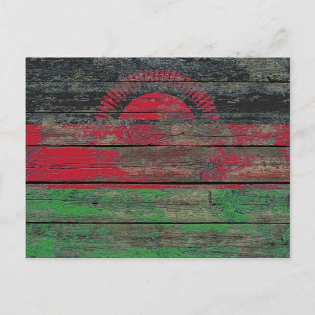 Cartão Postal Bandeira do Malawi no Efeito de Conselhos de Madei (Frente)