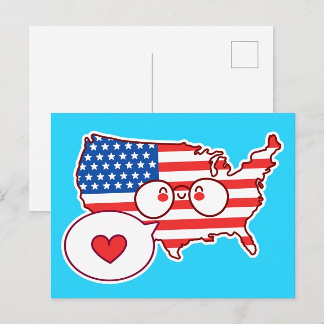 Cartão Postal Bandeira do Mapa dos EUA Fofa (Frente/Verso)