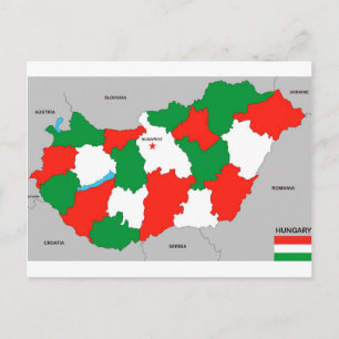 Cartão Postal bandeira do mapa político do país hungria