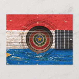 Cartão Postal Bandeira do Paraguai em Guitarra Acústica Antiga
