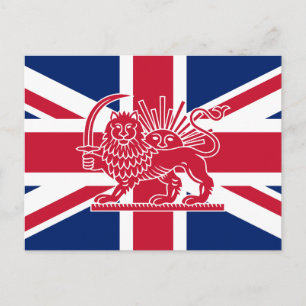 Cartão Postal Bandeira do Patrimônio Britânico-Iraniano Leão e