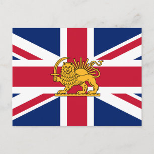 Cartão Postal Bandeira do Patrimônio Britânico-Iraniano Leão e