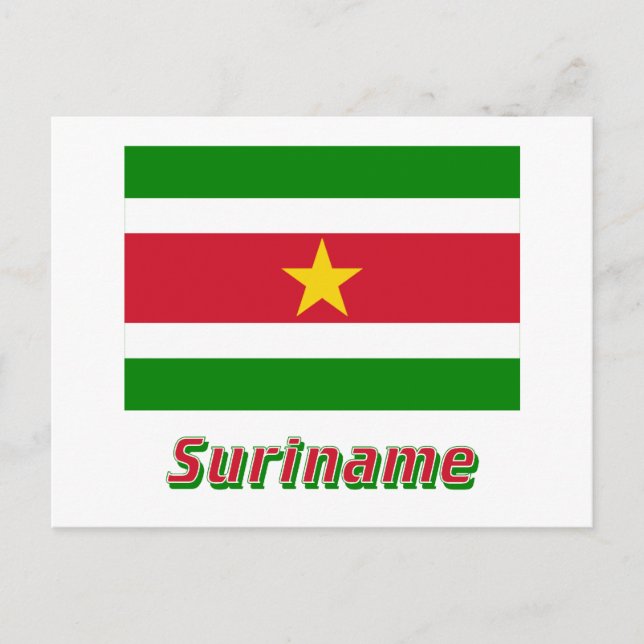 Cartão Postal Bandeira do Suriname com o Nome (Frente)