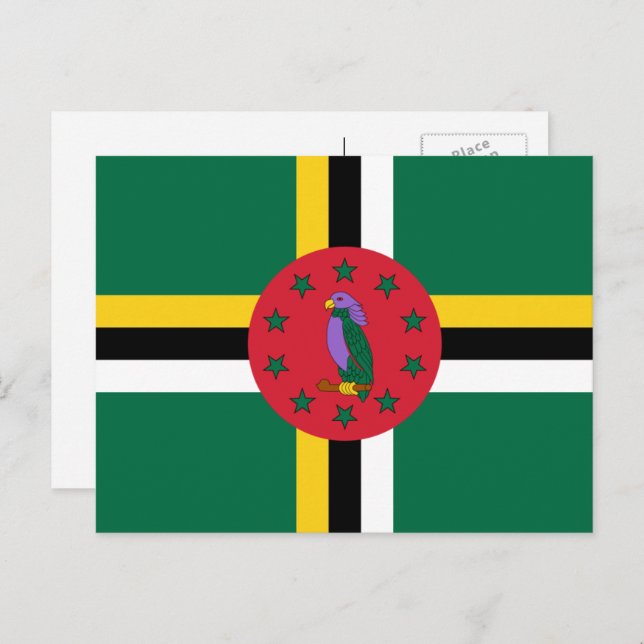 Cartão Postal Bandeira Dominicana, Bandeira de Dominica (Frente/Verso)