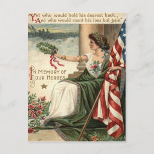 Cartão Postal Bandeira dos EUA Dama Liberdade Rosa Soldados
