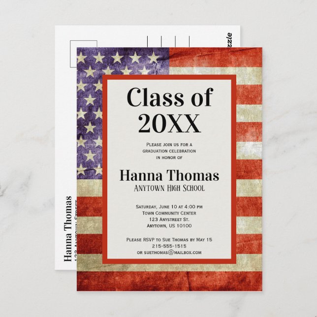 Cartão Postal Bandeira dos EUA Festa de Formatura Patriótica Mil (Frente/Verso)
