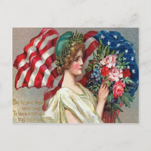 Cartão Postal Bandeira dos EUA Senhora Liberdade Coroa Memorial