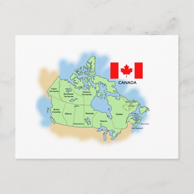 Cartão Postal Bandeira e Mapa do Canadá (Frente)