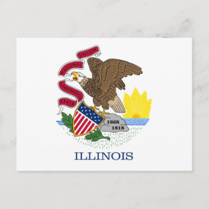 Cartão Postal Bandeira e selo de Illinois