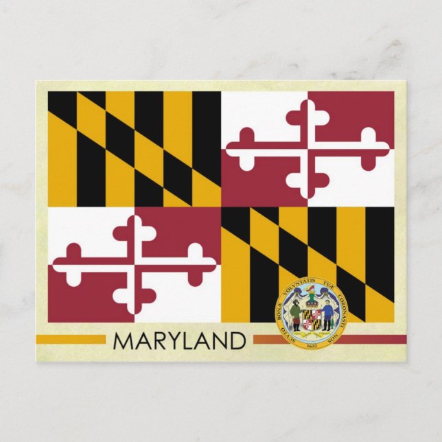 Cartão Postal Bandeira e selo do Estado de Maryland (Frente)