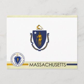 Cartão Postal Bandeira e Selo do Estado de Massachusetts