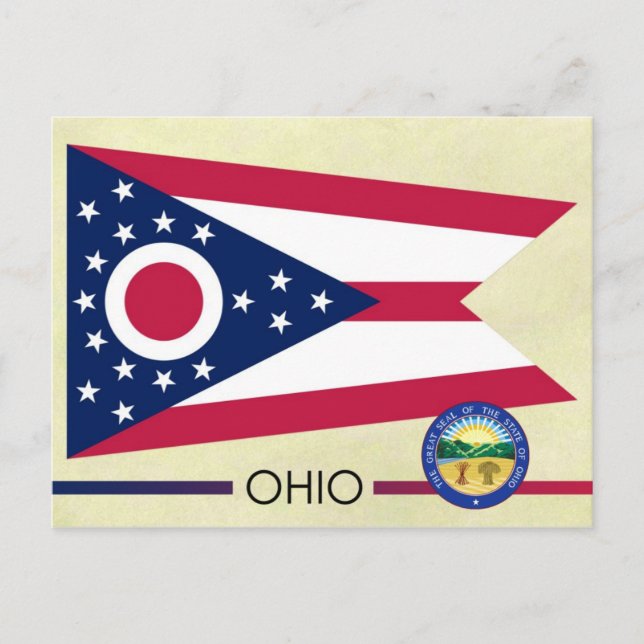 Cartão Postal Bandeira e selo do Estado de Ohio (Frente)