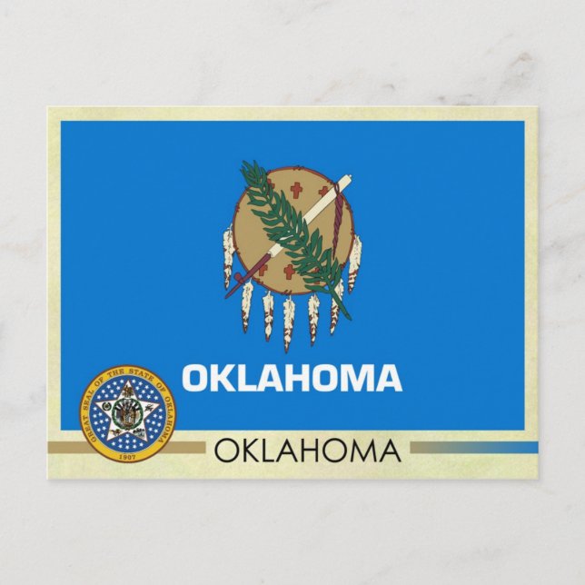 Cartão Postal Bandeira e selo do Estado de Oklahoma (Frente)