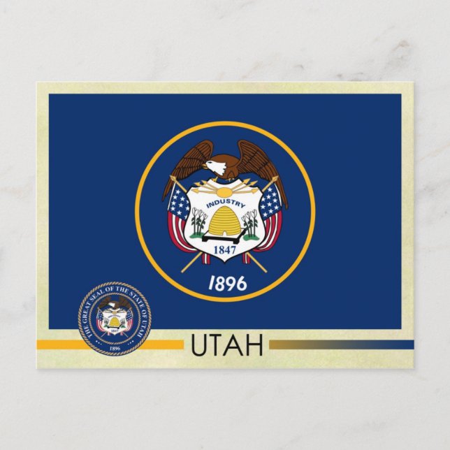 Cartão Postal Bandeira e Selo do Estado de Utah (Frente)