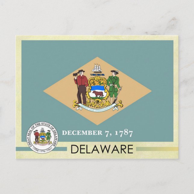 Cartão Postal Bandeira e selo do Estado Delaware (Frente)