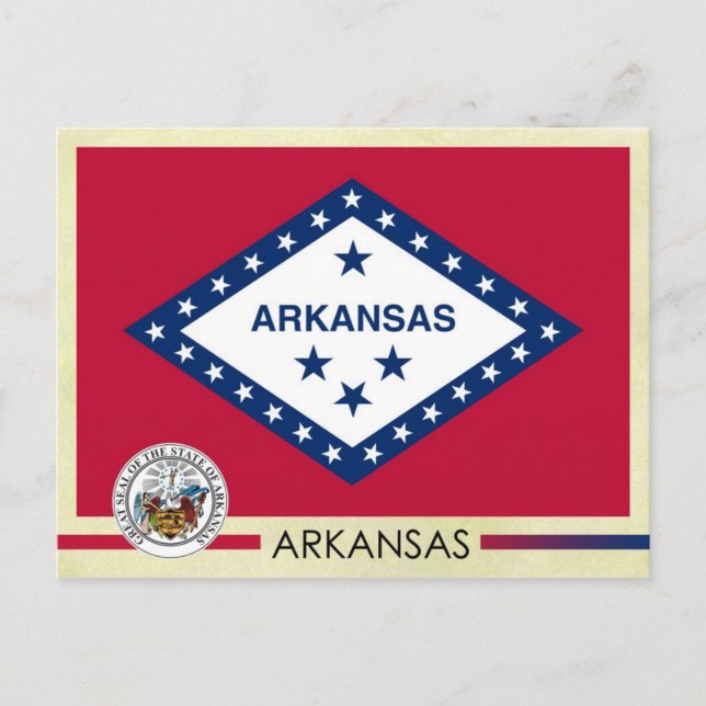 Cartão Postal Bandeira e selo do Estado do Arkansas (Frente)