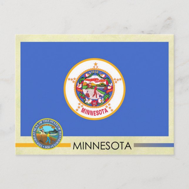 Cartão Postal Bandeira e selo do Estado do Minnesota (Frente)